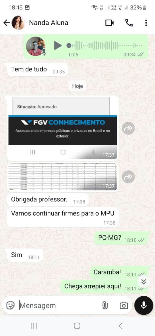 Feedback de aluna no WhatsApp